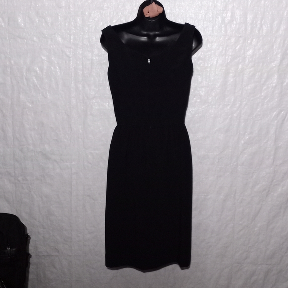 VINTAGE VICTOR COSTA Black Sheath Dress with Illusion Bodice w/Rhineston… - Picture 5 of 6